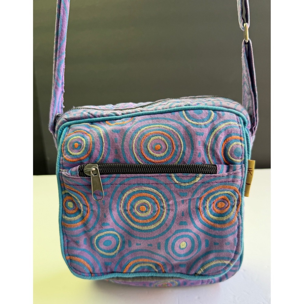 Himalaya Crossbody Bag Purple Teal Swirl Boho Hippie Festival Cotton Small Purse